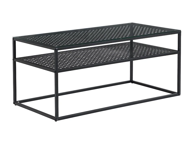 Table basse table de salon rectangulaire verre 100 cm étagère en métal moderne