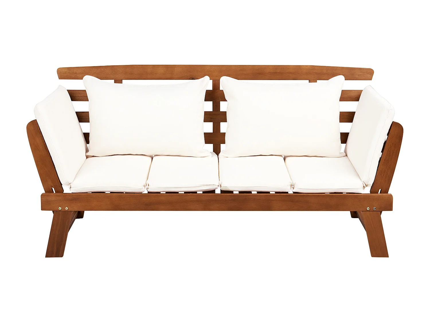 Banc avec coussin d'assise PORTICI 210 cm Bois d'eucalyptus Marron foncé/blanc
