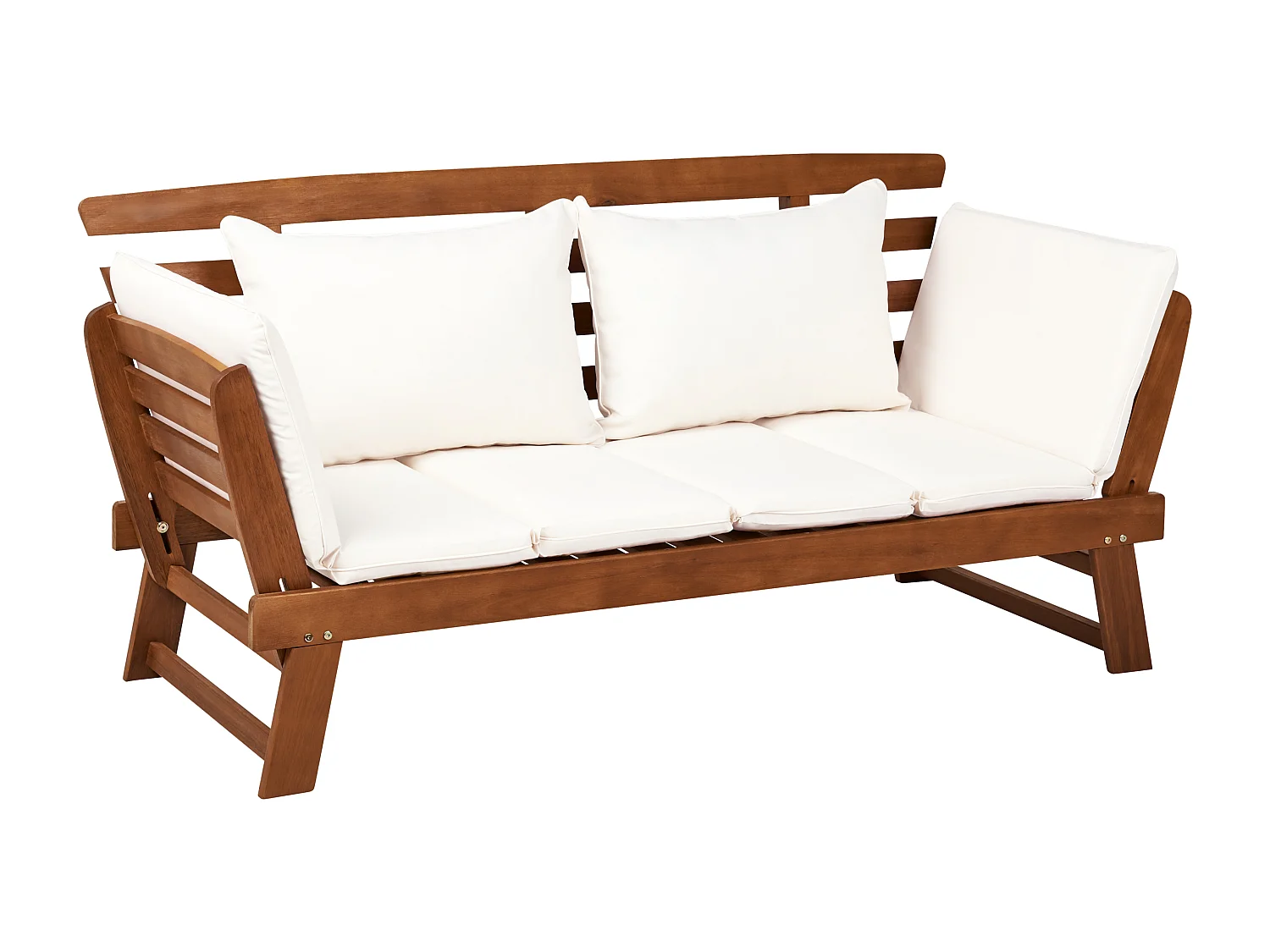 Banc avec coussin d'assise PORTICI 210 cm Bois d'eucalyptus Marron foncé/blanc