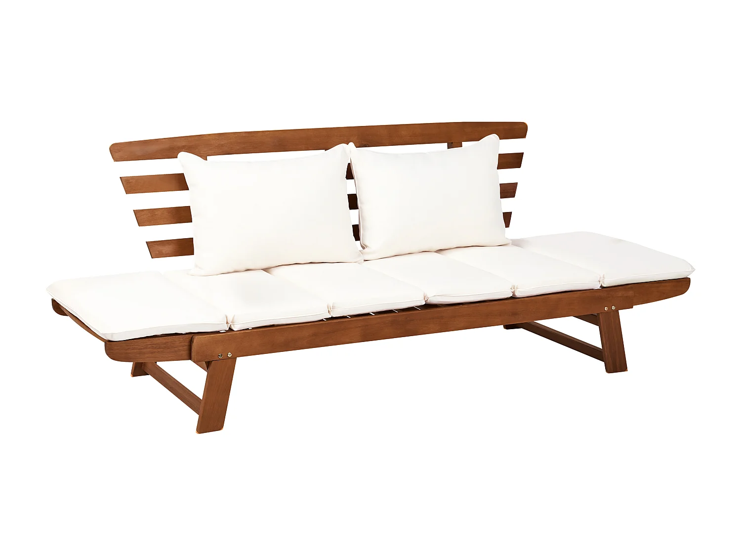 Banc avec coussin d'assise PORTICI 210 cm Bois d'eucalyptus Marron foncé/blanc