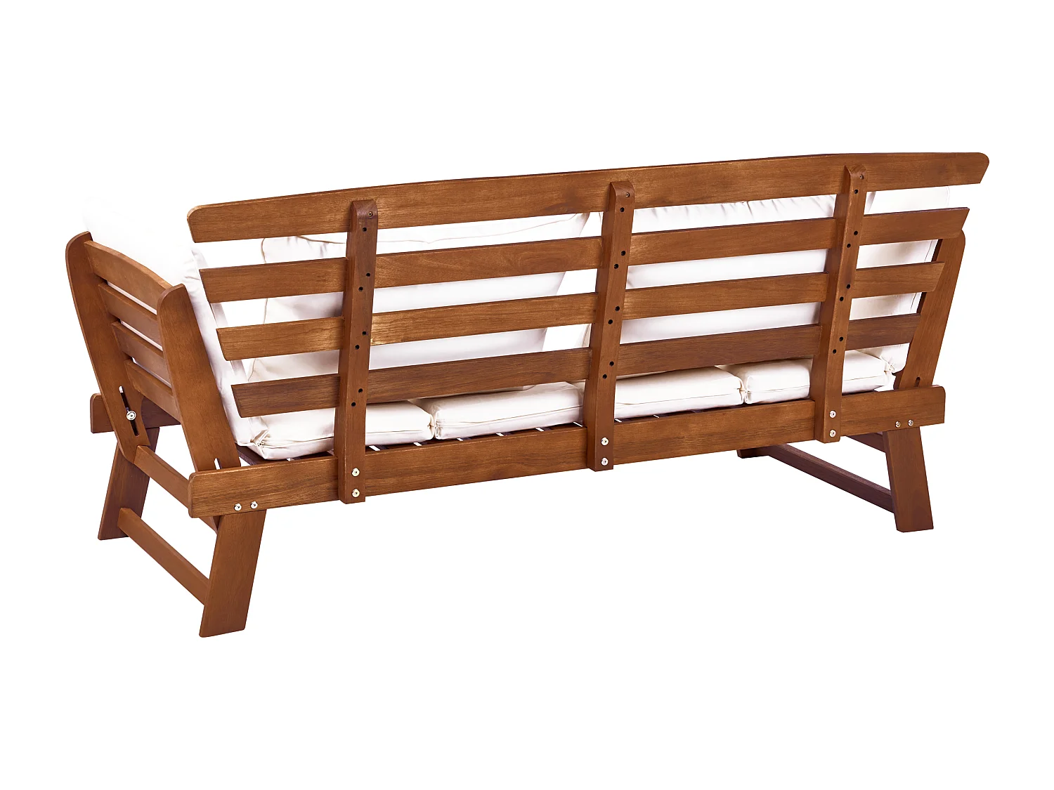 Banc avec coussin d'assise PORTICI 210 cm Bois d'eucalyptus Marron foncé/blanc
