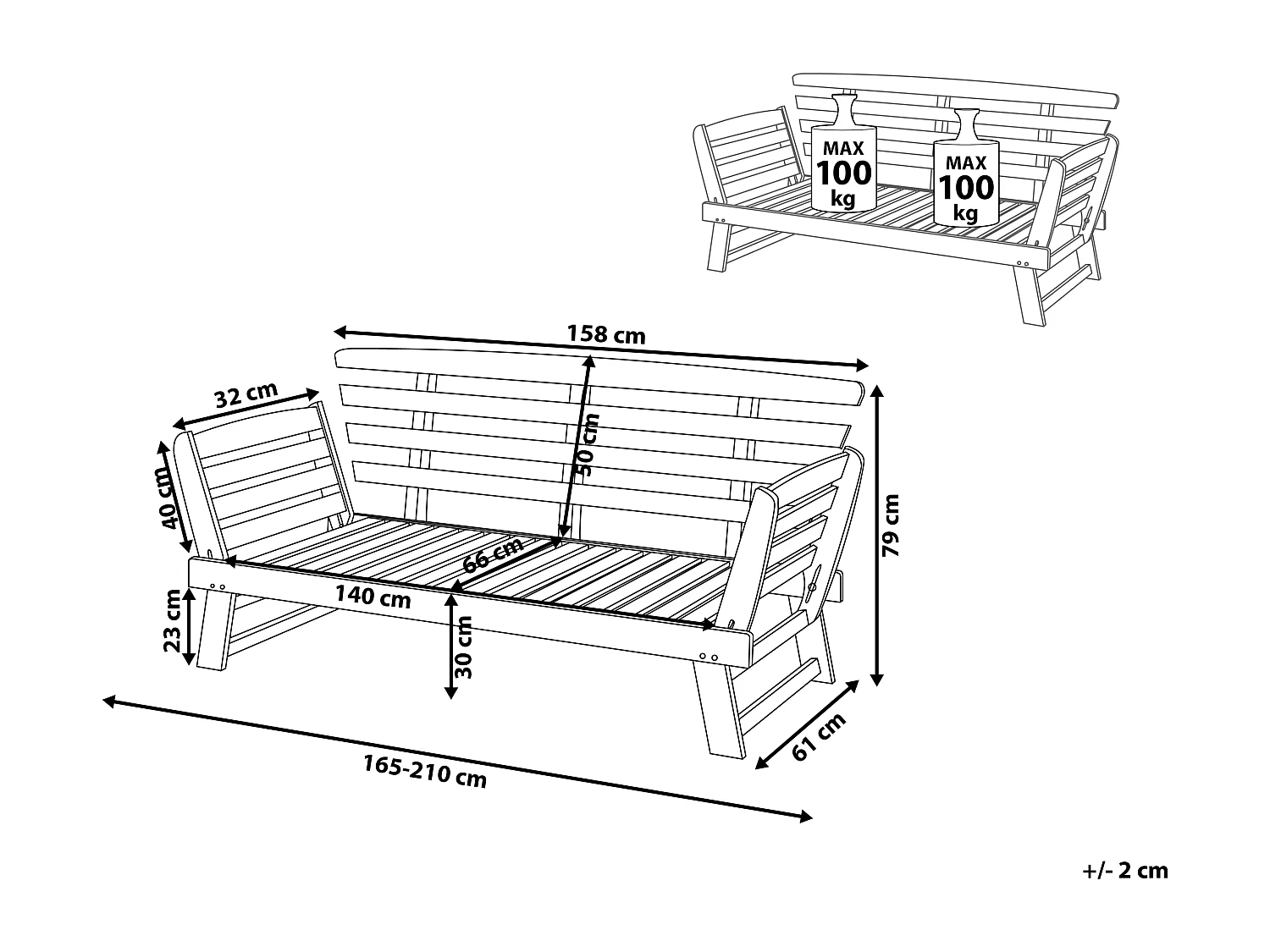 Panca da giardino con cuscino PORTICI 210 cm Legno d'eucalipto Marrone scuro/ Bianco