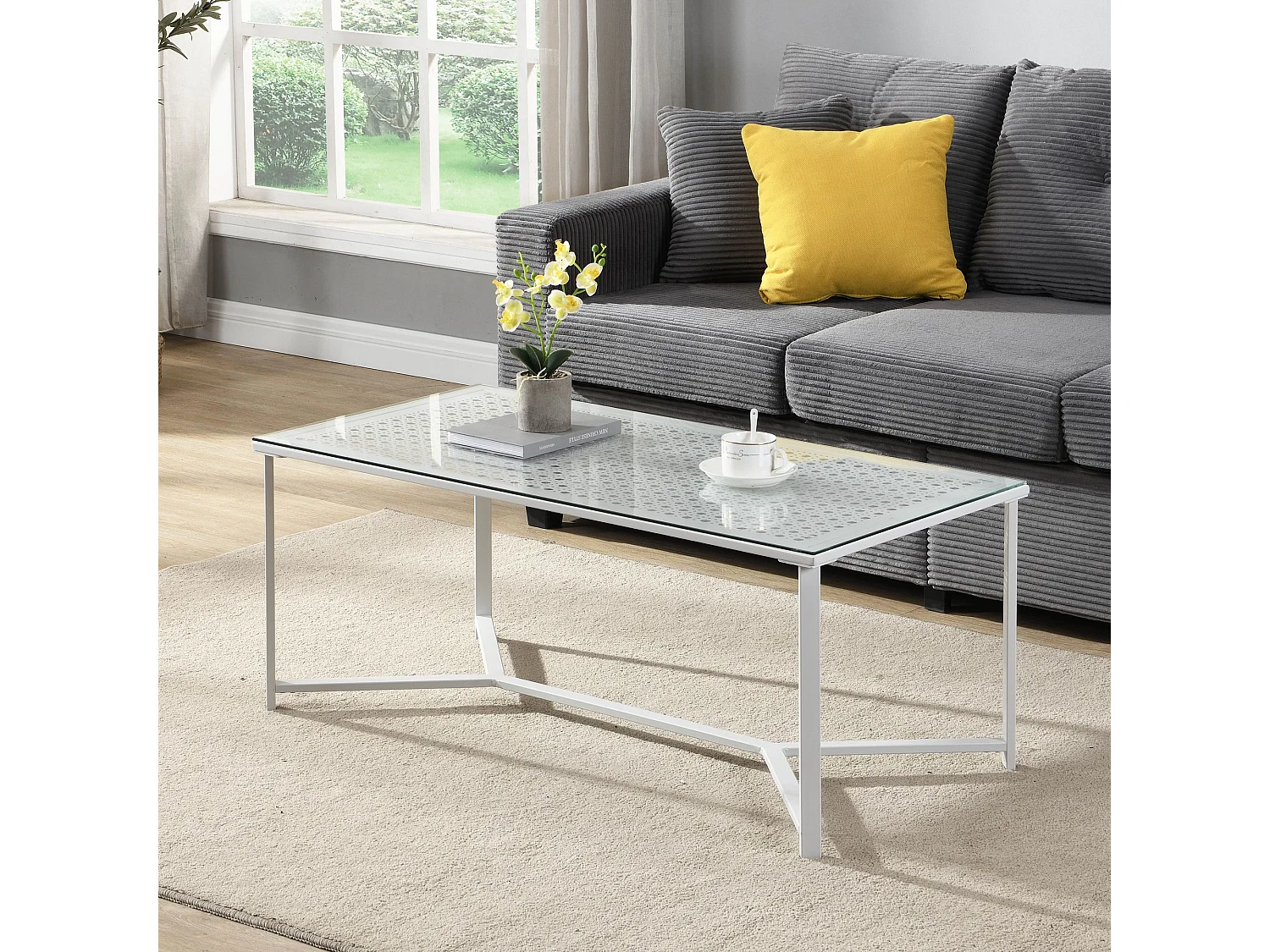 Table basse table de canapé verre métal 100 cm table de salon rectangulaire