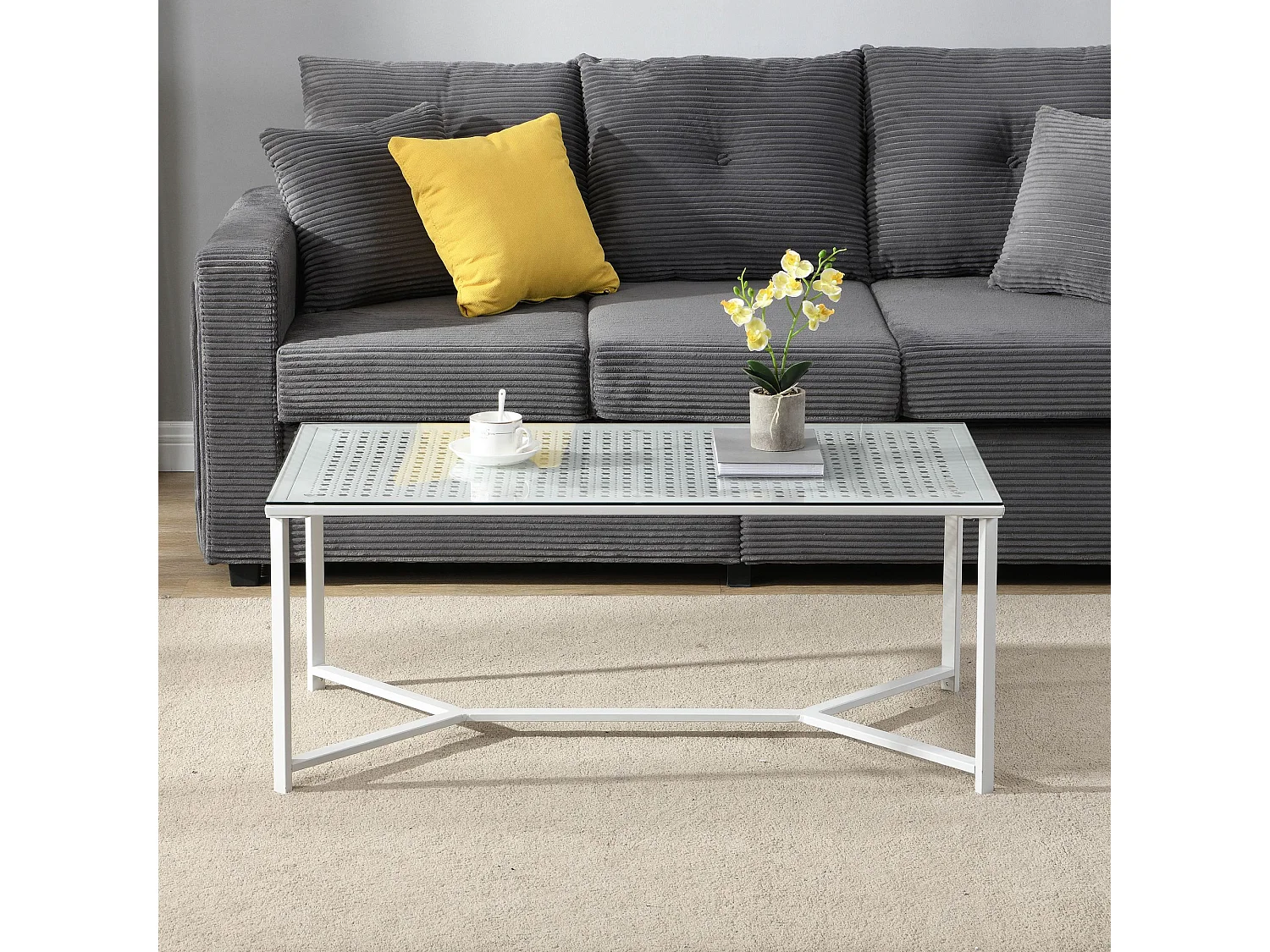 Table basse table de canapé verre métal 100 cm table de salon rectangulaire