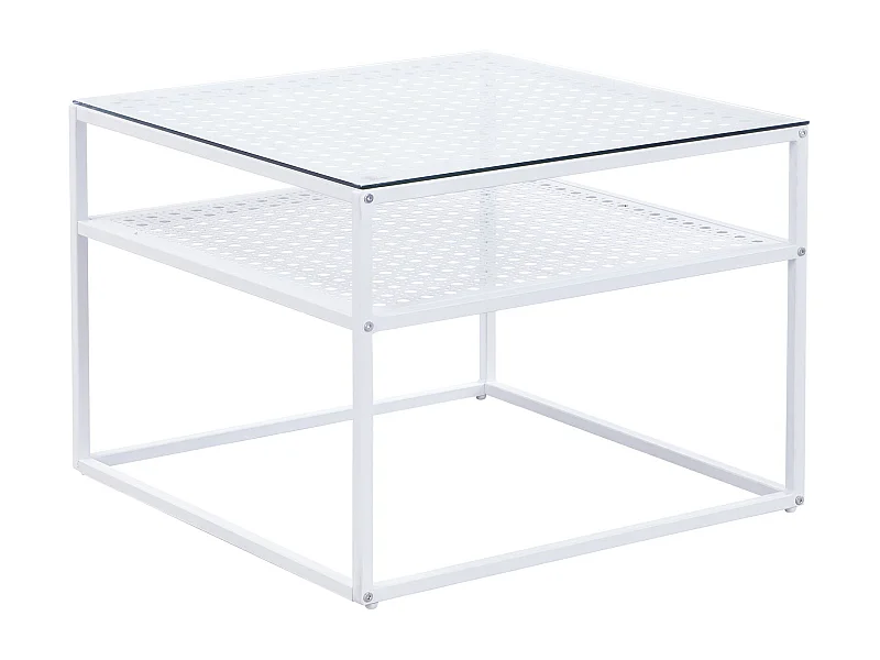 Table basse en verre et métal, carrée, 60 cm, pour salon, rangement, moderne