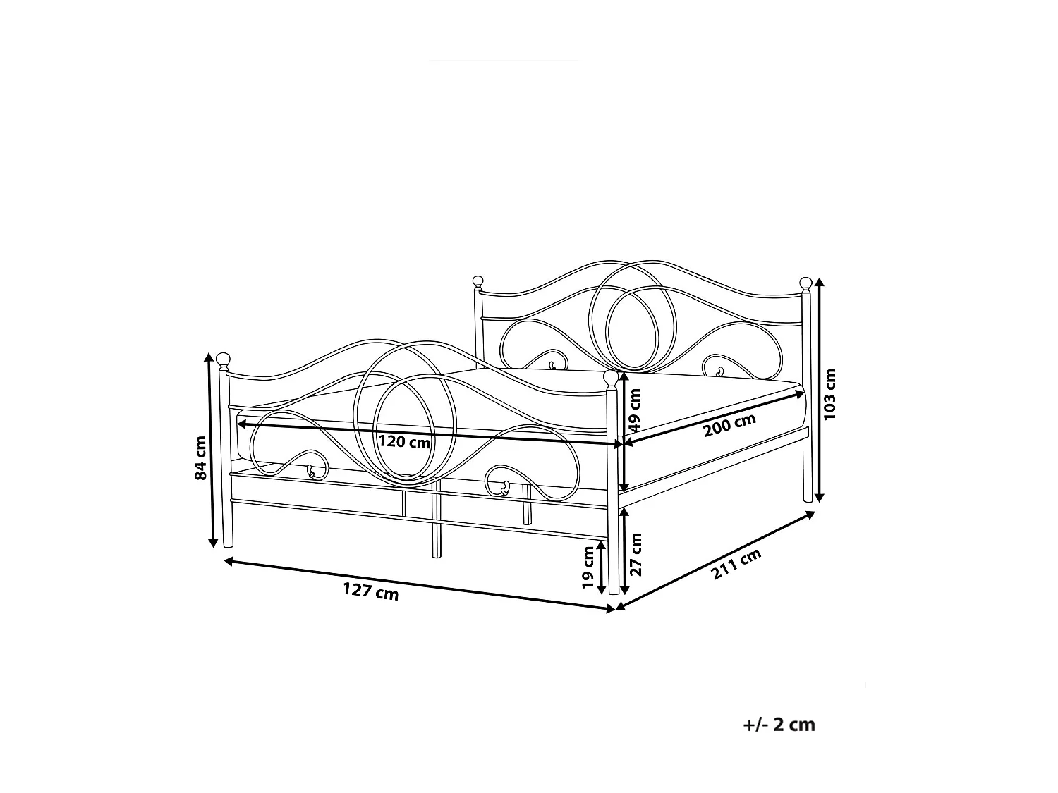Lit avec sommier Métal LYRA 120 x 200 cm Noir
