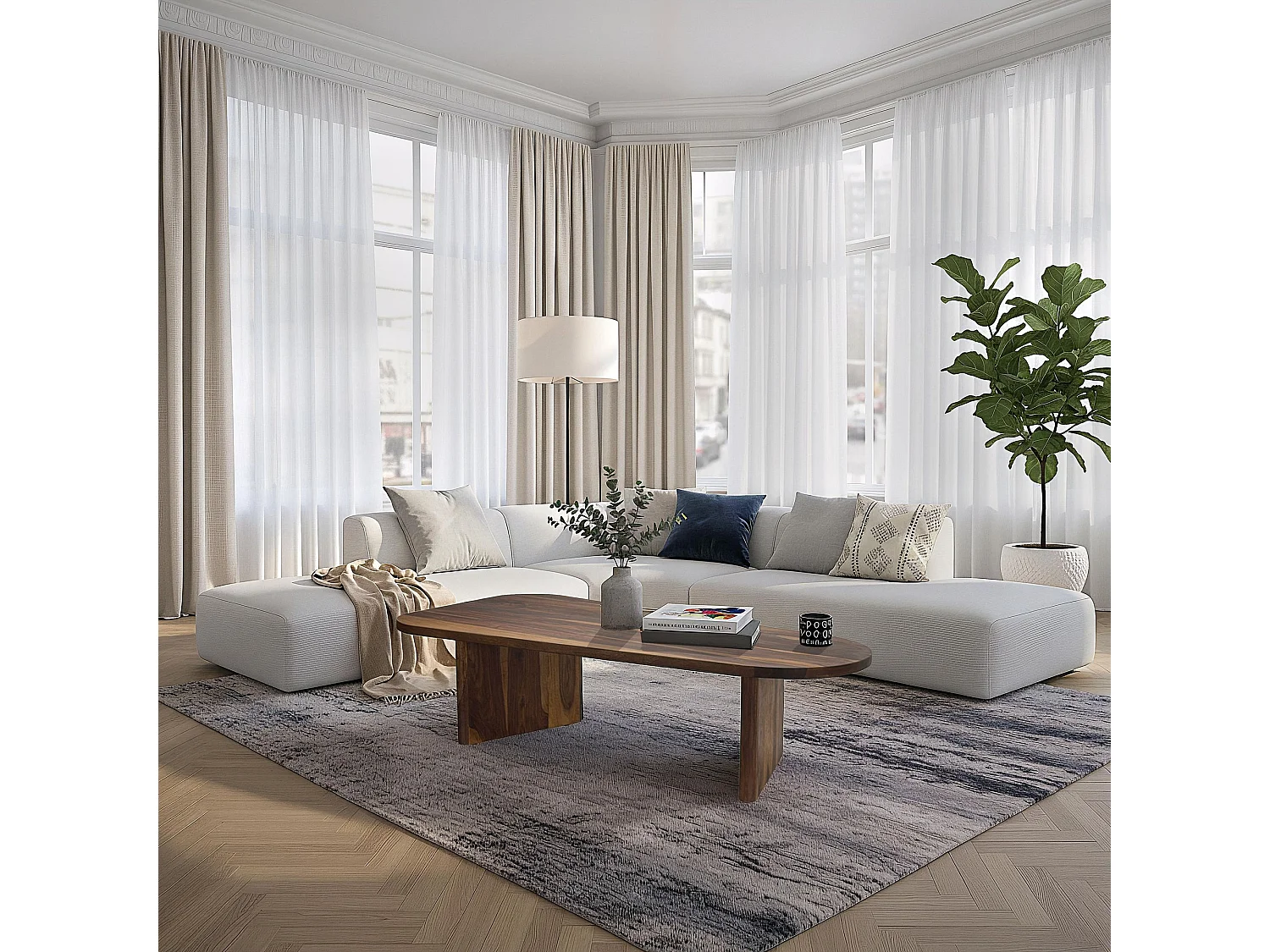 Table basse ovale en bois massif de Sheesham Table de canapé 120cm table salon