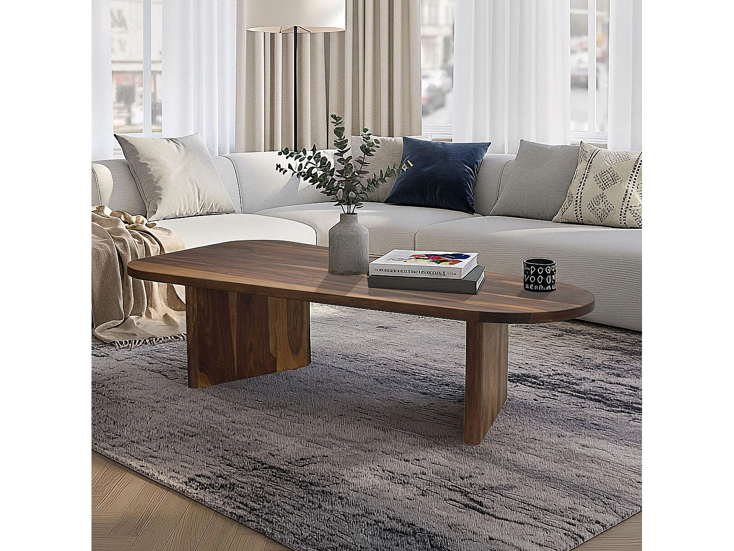 Table basse ovale en bois massif de Sheesham Table de canapé 120cm table salon