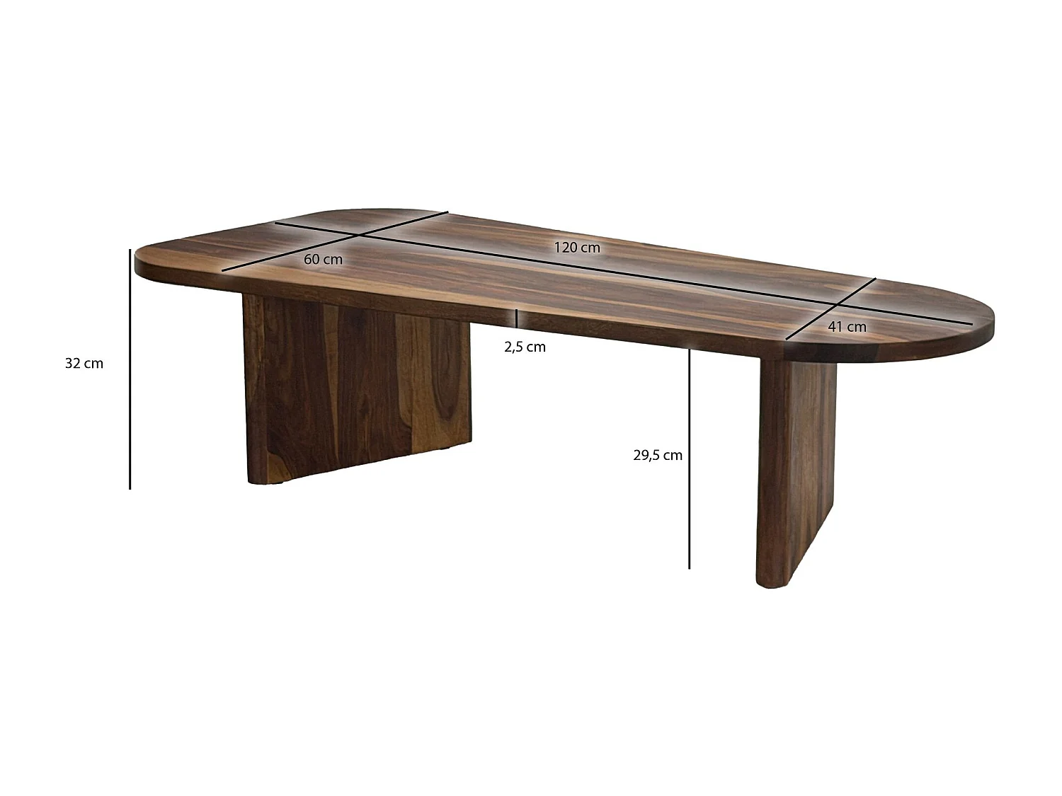 Table basse ovale en bois massif de Sheesham Table de canapé 120cm table salon