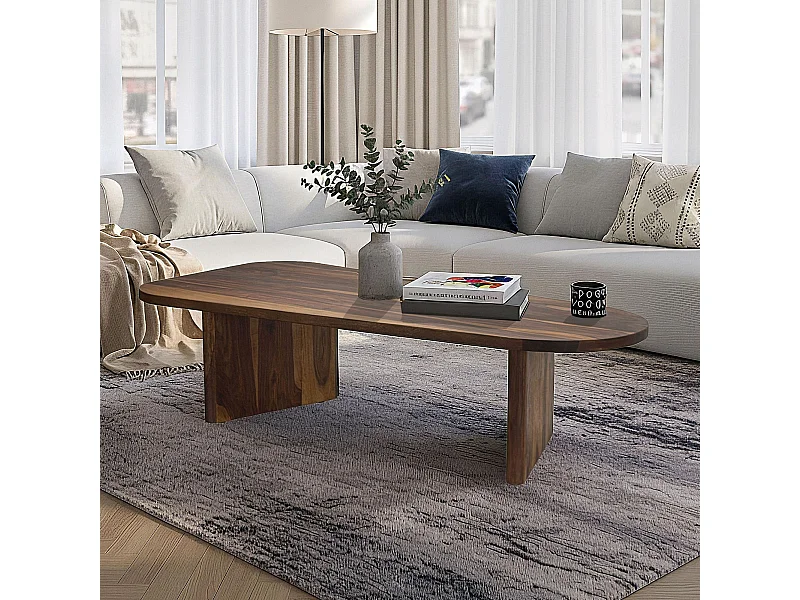Table basse ovale en bois massif de Sheesham Table de canapé 120cm table salon