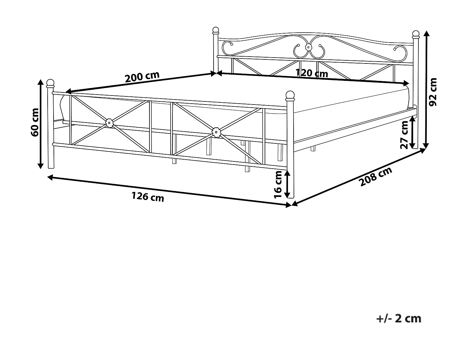 Lit avec sommier Métal RODEZ 120 x 200 cm Noir