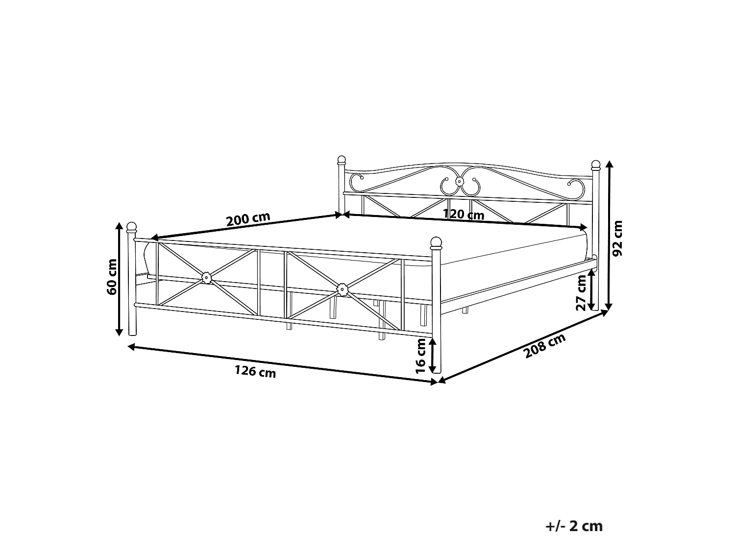 Bed Metal RODEZ 120 x 200 cm (EU Small Double) Black