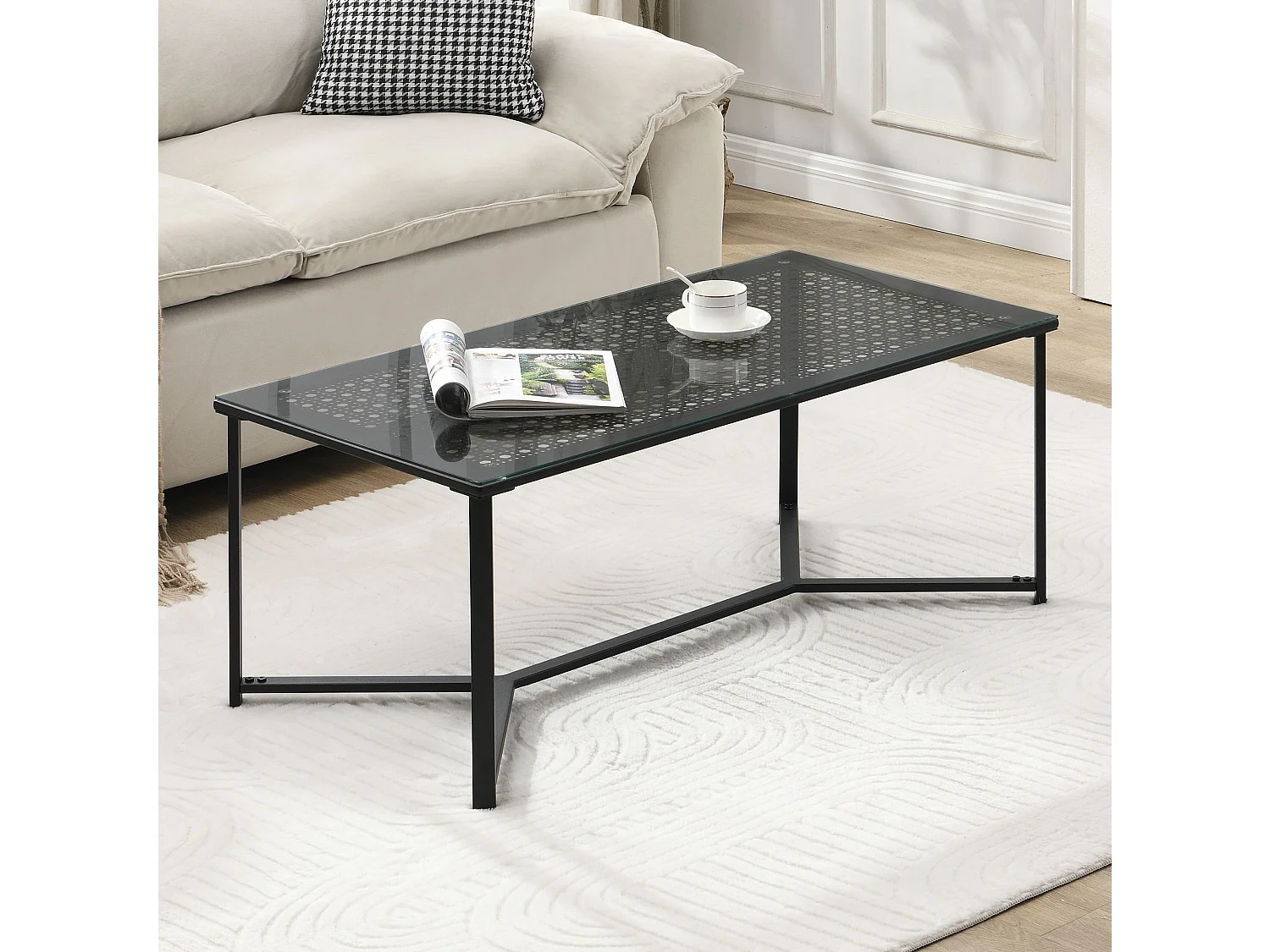 Table basse table de canapé verre métal 100 cm table de salon rectangulaire