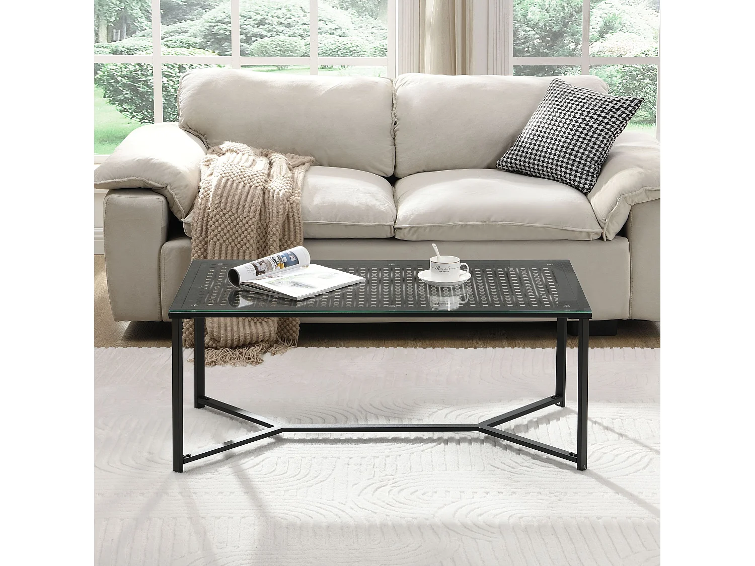 Table basse table de canapé verre métal 100 cm table de salon rectangulaire