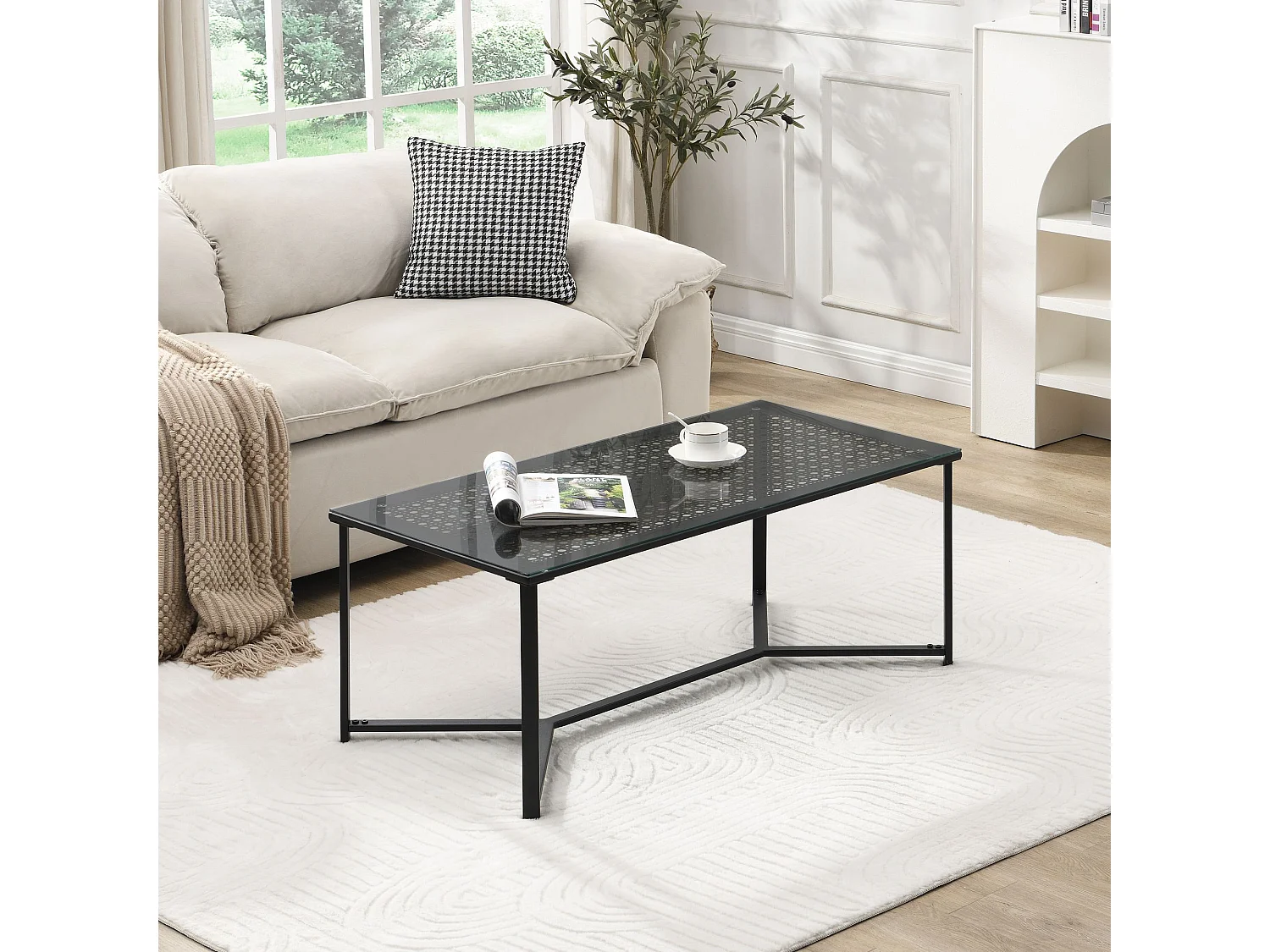 Table basse table de canapé verre métal 100 cm table de salon rectangulaire