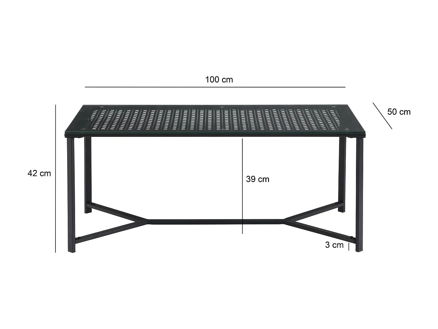 Table basse table de canapé verre métal 100 cm table de salon rectangulaire