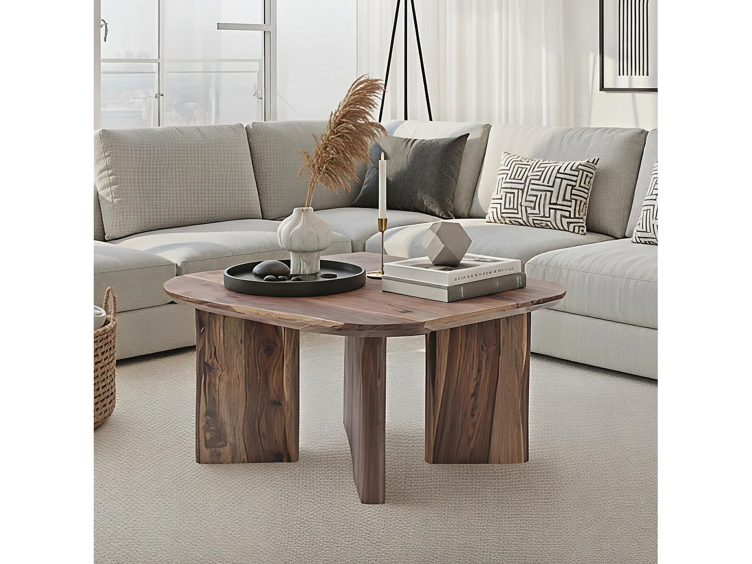 Table Basse Sheesham Bois Massif 60cm Carrée Table de Salon Faite à la Main