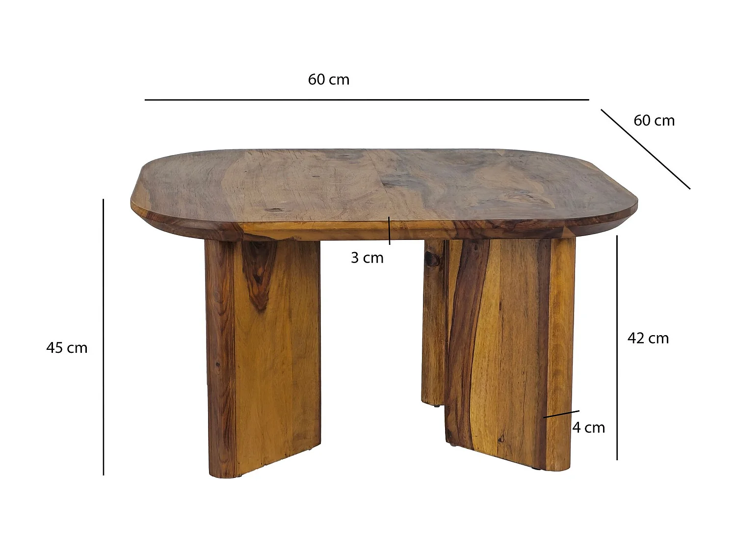 Table Basse Sheesham Bois Massif 60cm Carrée Table de Salon Faite à la Main