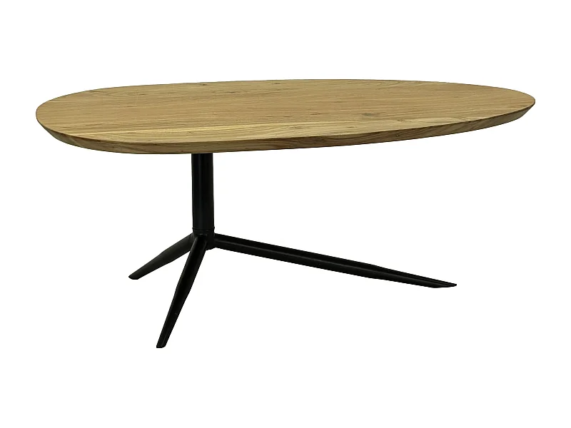Table basse design Acacia Bois massif 87cm ovale Table de salon Piètement métal