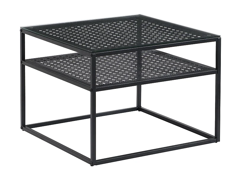 Table basse en verre et métal, carrée, 60 cm, pour salon, rangement, moderne