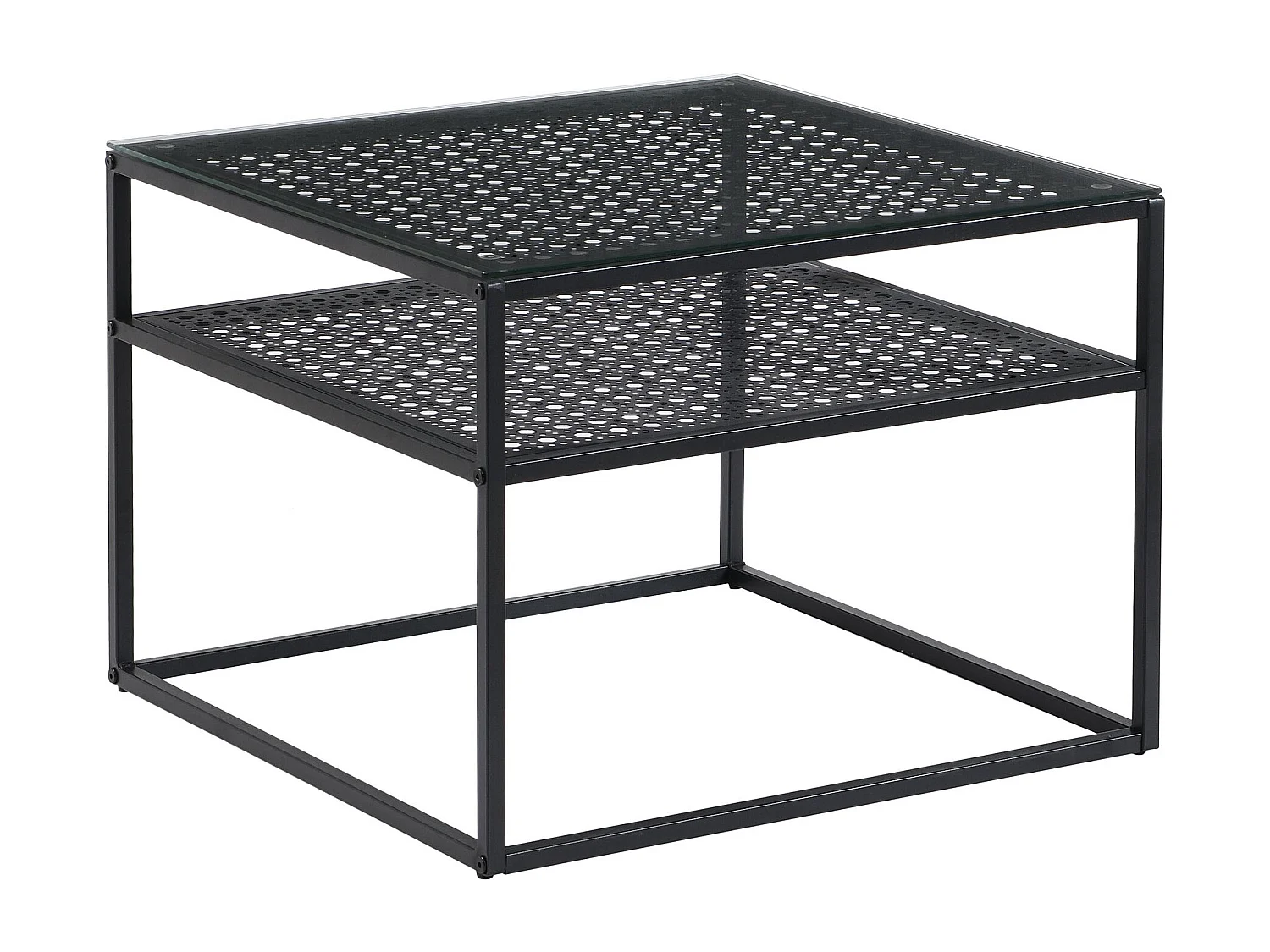 Table basse en verre et métal, carrée, 60 cm, pour salon, rangement, moderne