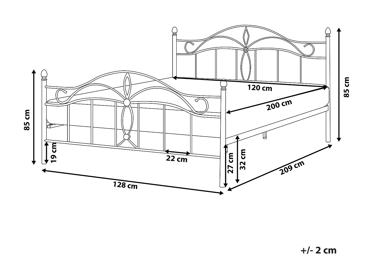 Lit avec sommier Métal ANTLIA 120 x 200 cm Noir