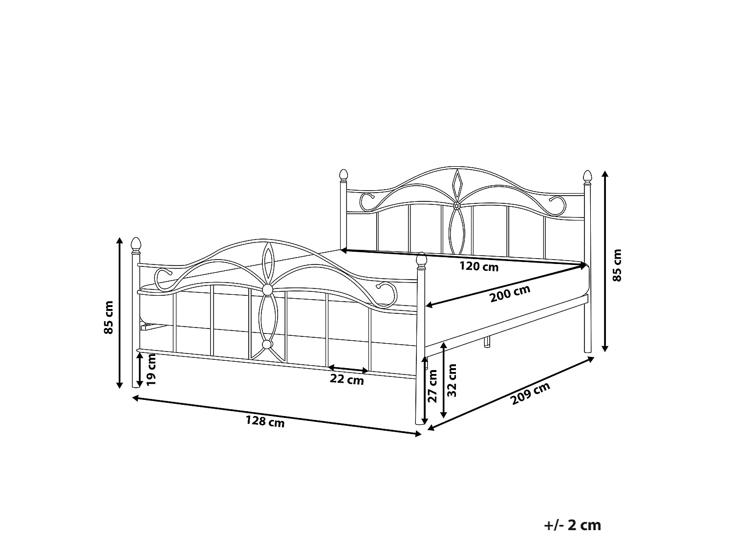 Bed Metal ANTLIA 120 x 200 cm (EU Small Double) Black