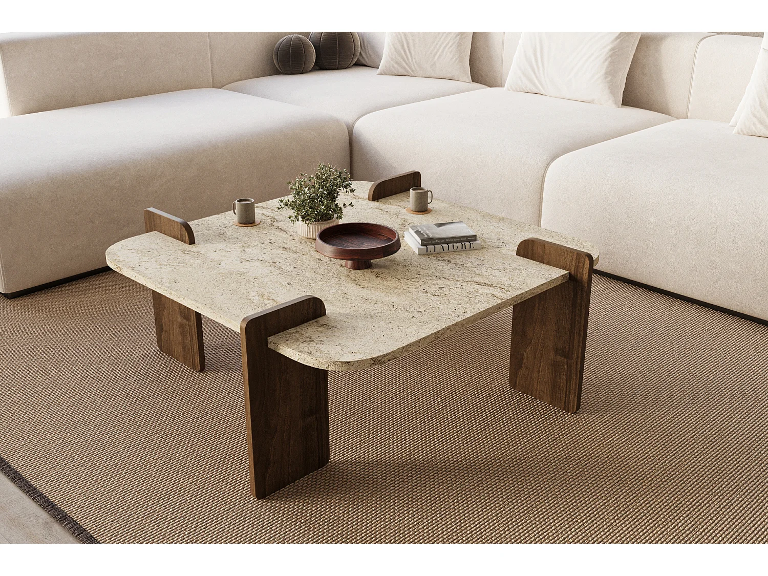 Couchtisch Brilliance Travertin Braun Granit Optik 90x90