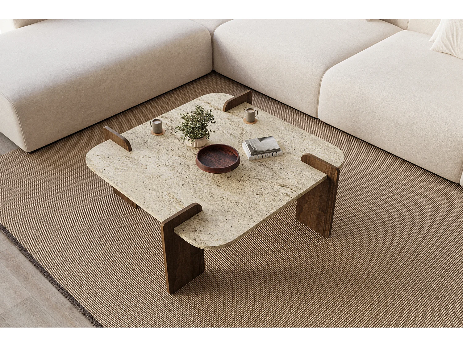 Couchtisch Brilliance Travertin Braun Granit Optik 90x90