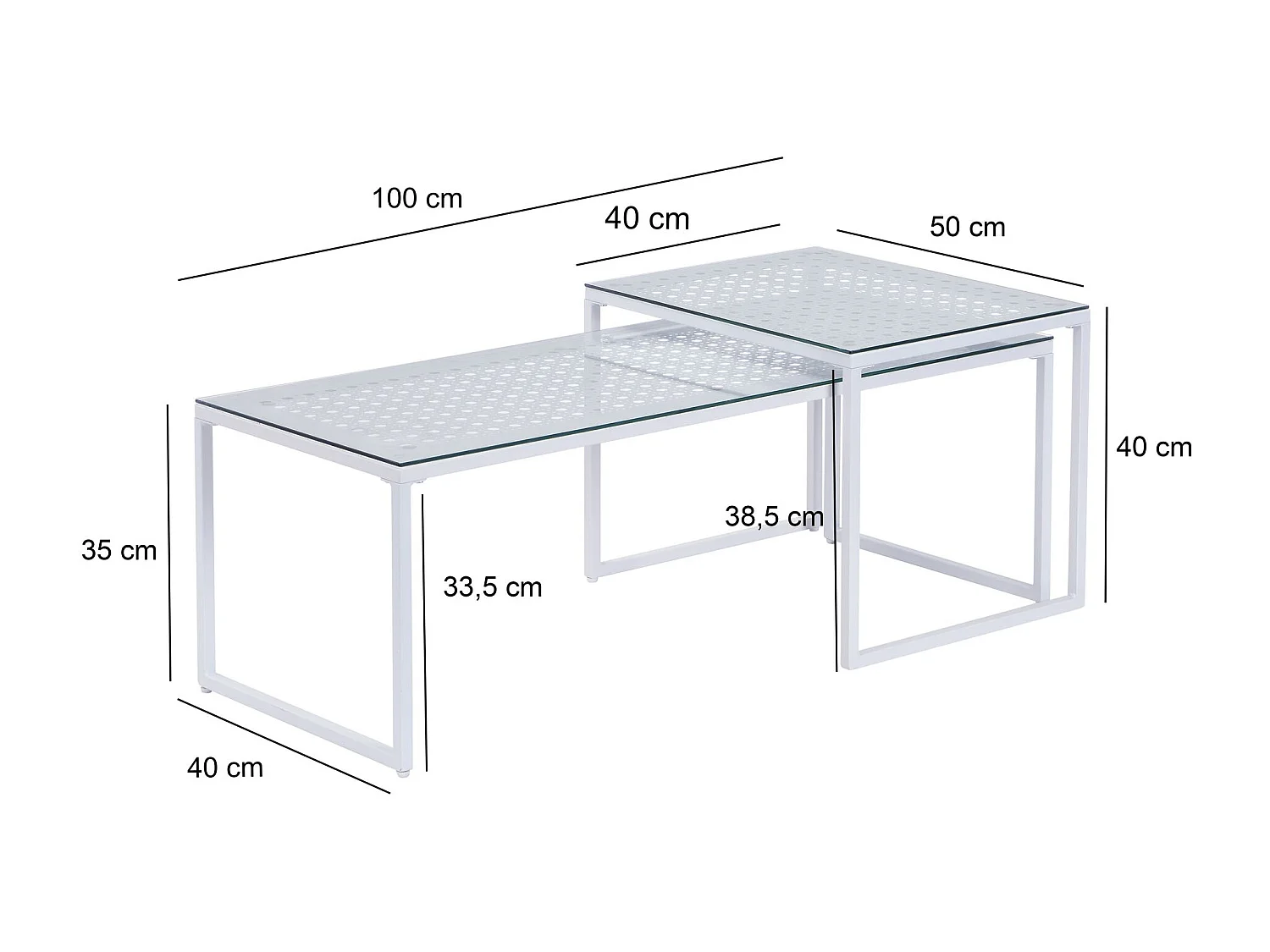 Tables gigognes, lot de 2, verre en métal, table basse, table de canapé