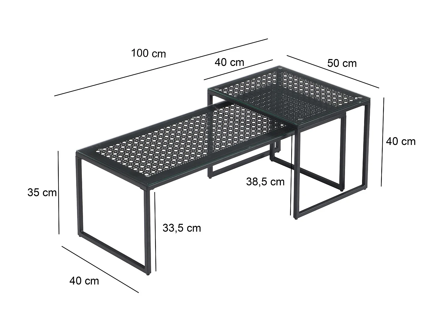 Tables gigognes, lot de 2, verre en métal, table basse, table de canapé