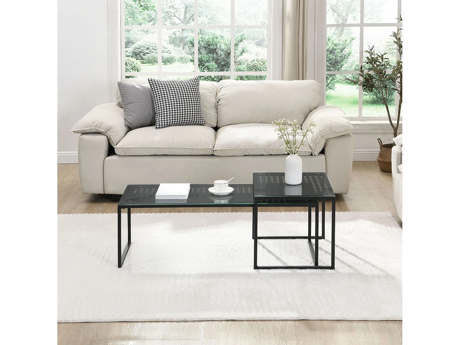 Tables gigognes, lot de 2, verre en métal, table basse, table de canapé