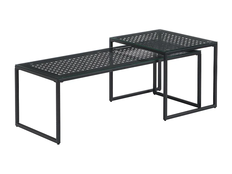 Tables gigognes, lot de 2, verre en métal, table basse, table de canapé