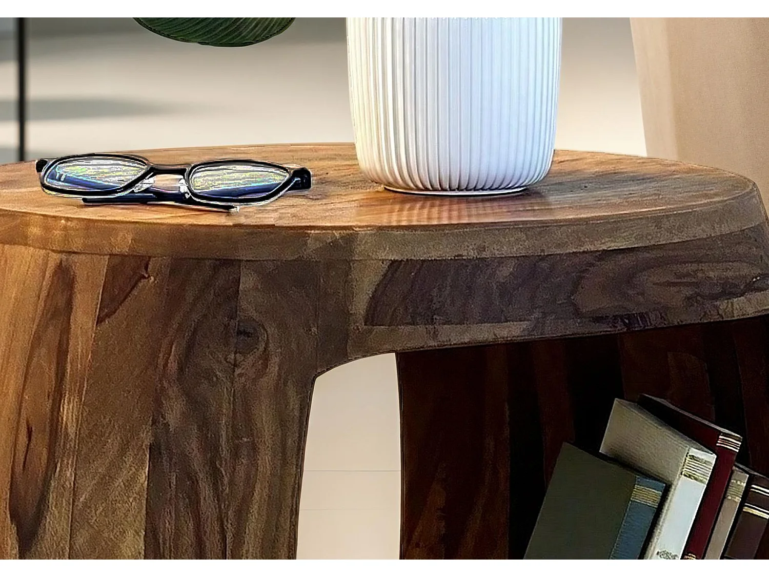 Table d'Appoint Ø 50cm Sheesham Bois Massif Rond Rangement Basse Table de Salon