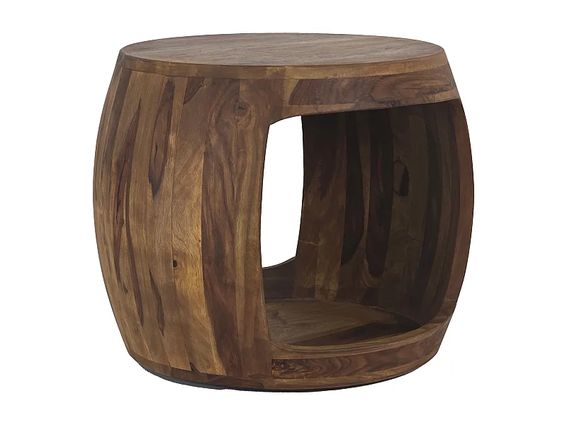 Table d'Appoint Ø 50cm Sheesham Bois Massif Rond Rangement Basse Table de Salon