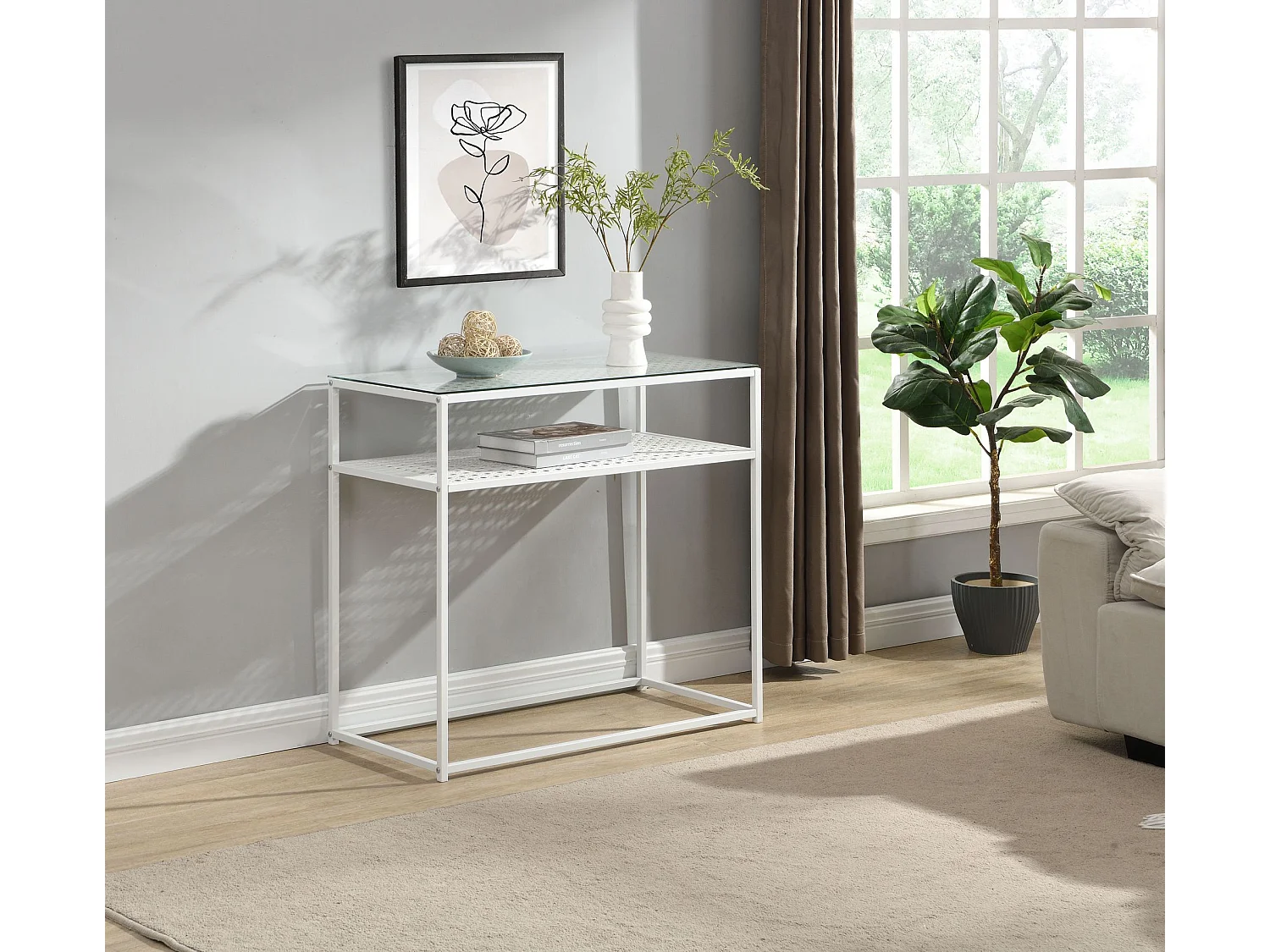 Console table de rangement verre métal 80 cm table de couloir étroite moderne