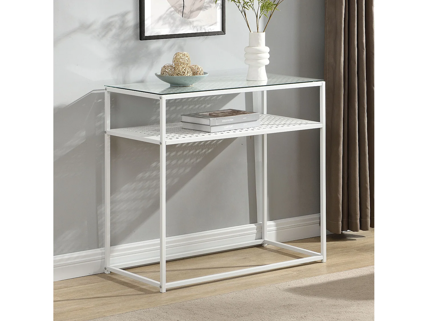 Console table de rangement verre métal 80 cm table de couloir étroite moderne