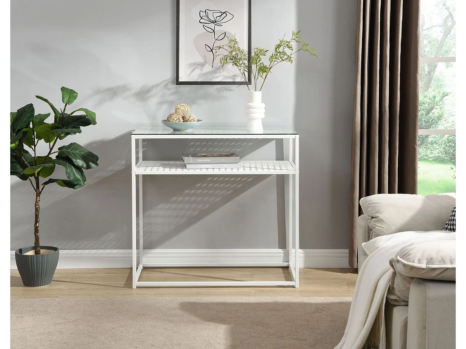 Console table de rangement verre métal 80 cm table de couloir étroite moderne