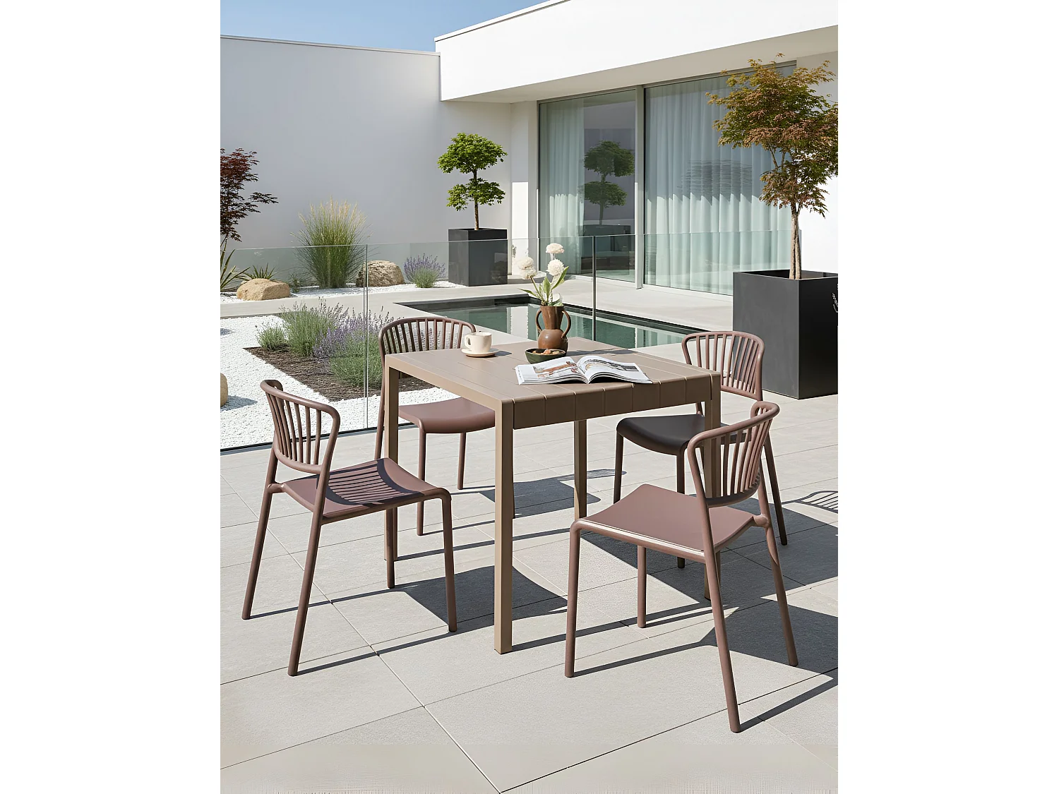 Lot de 4 chaises de jardin GELA Marron