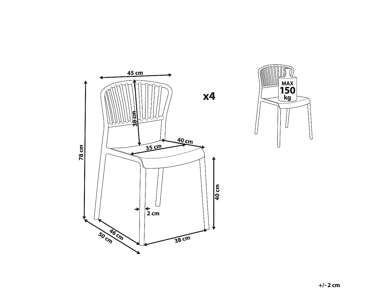 Lot de 4 chaises de jardin GELA Marron