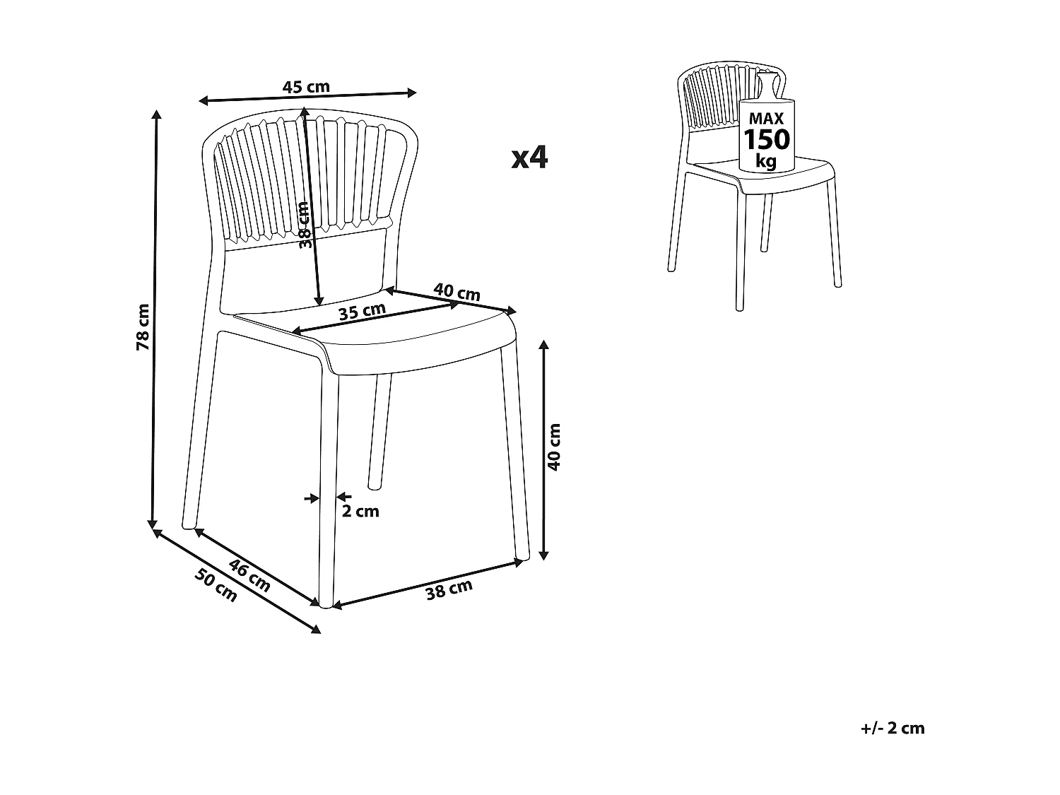 Lot de 4 chaises de jardin GELA Rouge