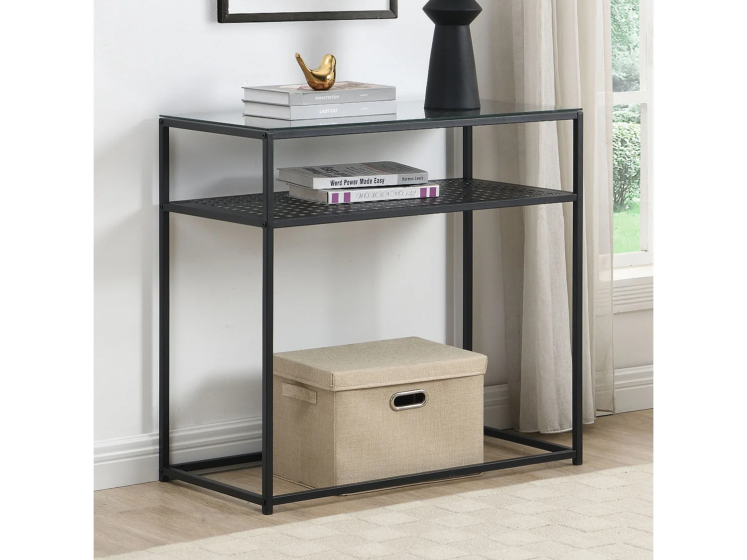 Console table de rangement verre métal 80 cm table de couloir étroite moderne