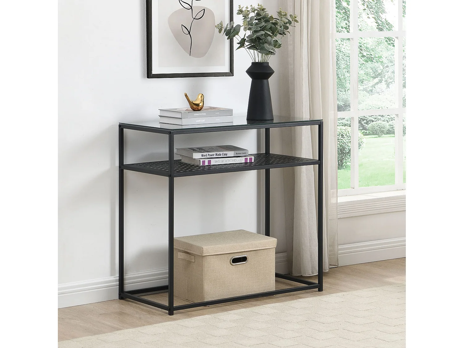 Console table de rangement verre métal 80 cm table de couloir étroite moderne