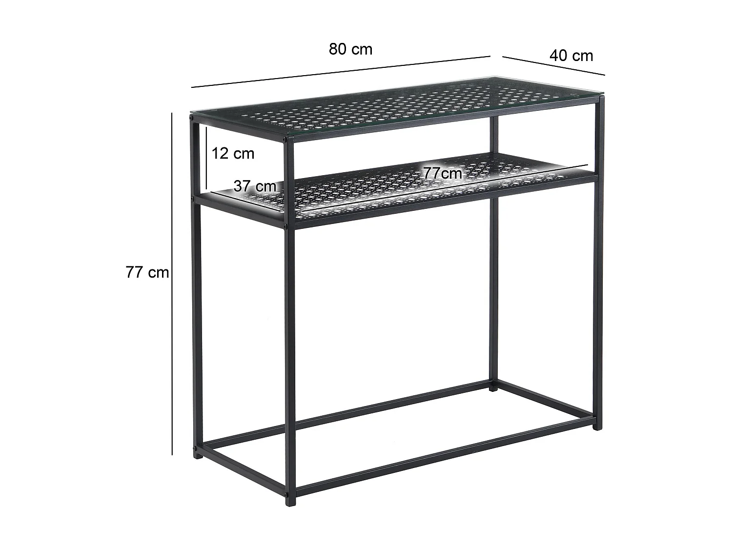 Console table de rangement verre métal 80 cm table de couloir étroite moderne