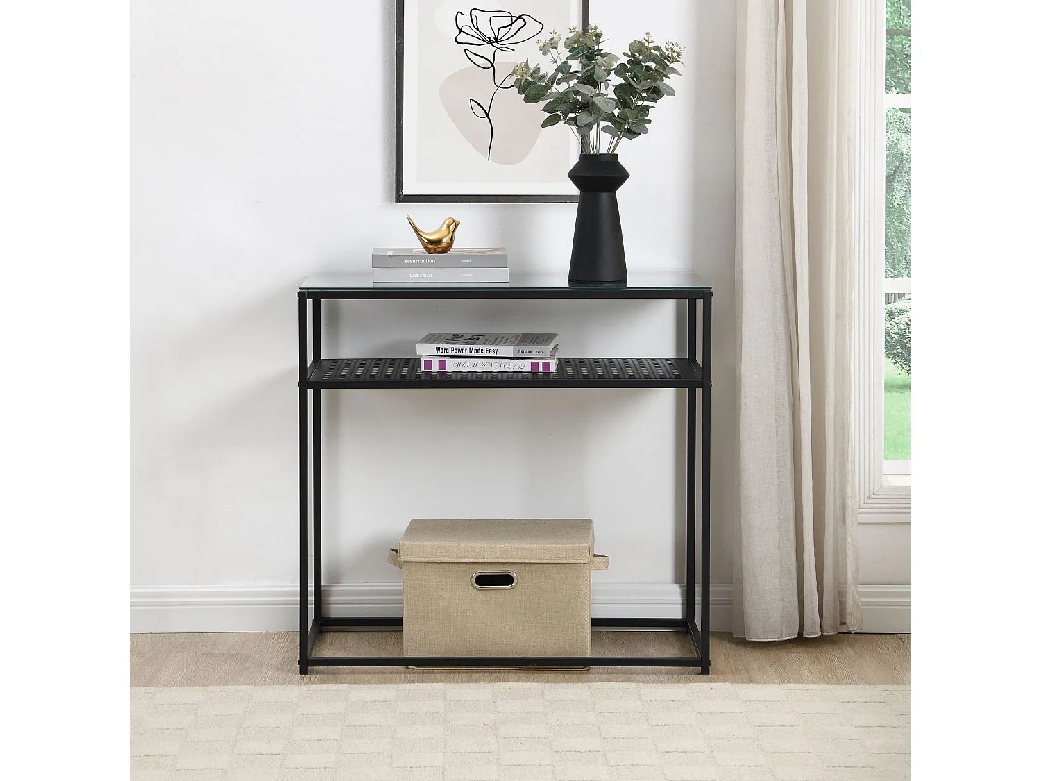 Console table de rangement verre métal 80 cm table de couloir étroite moderne