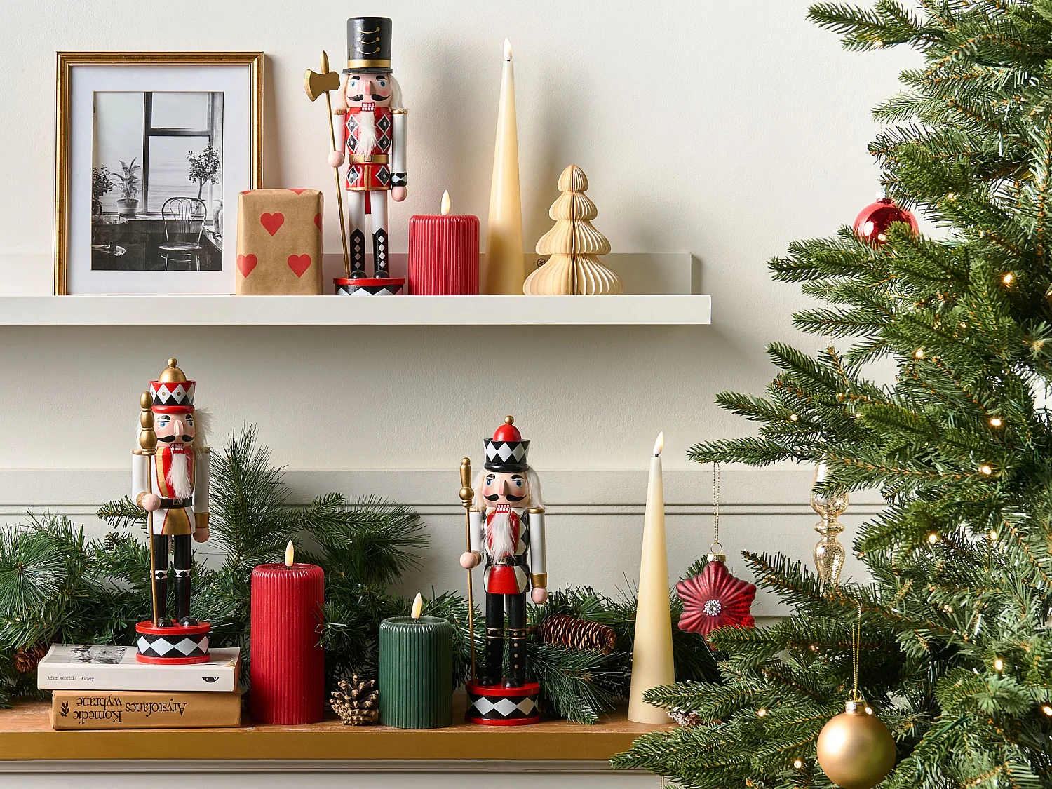 Lot de 3 figurines RICKLEAN Casse-noisette 30 cm Rouge/blanc