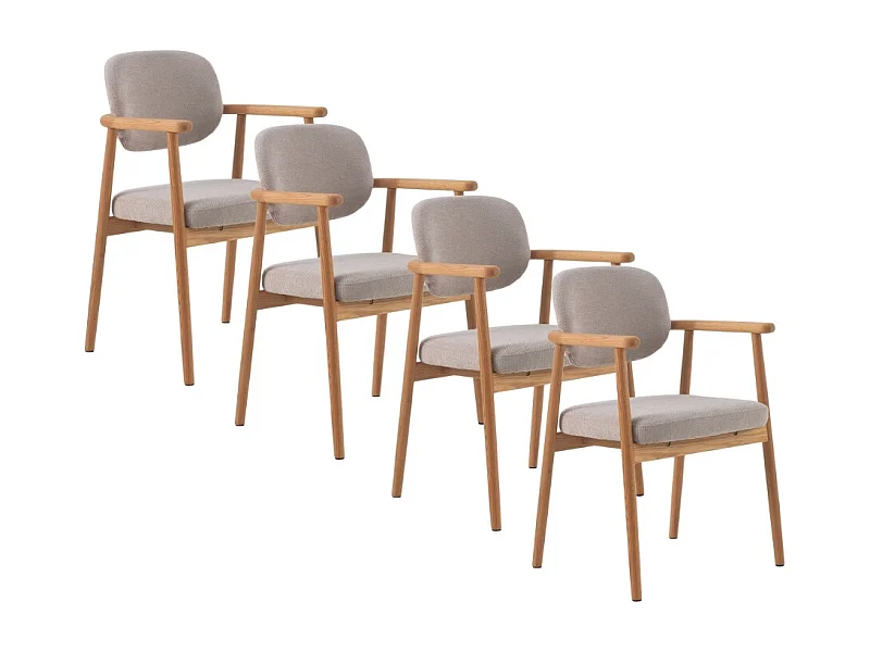 Pacote de 4 cadeirões de madeira de carvalho natural estofados