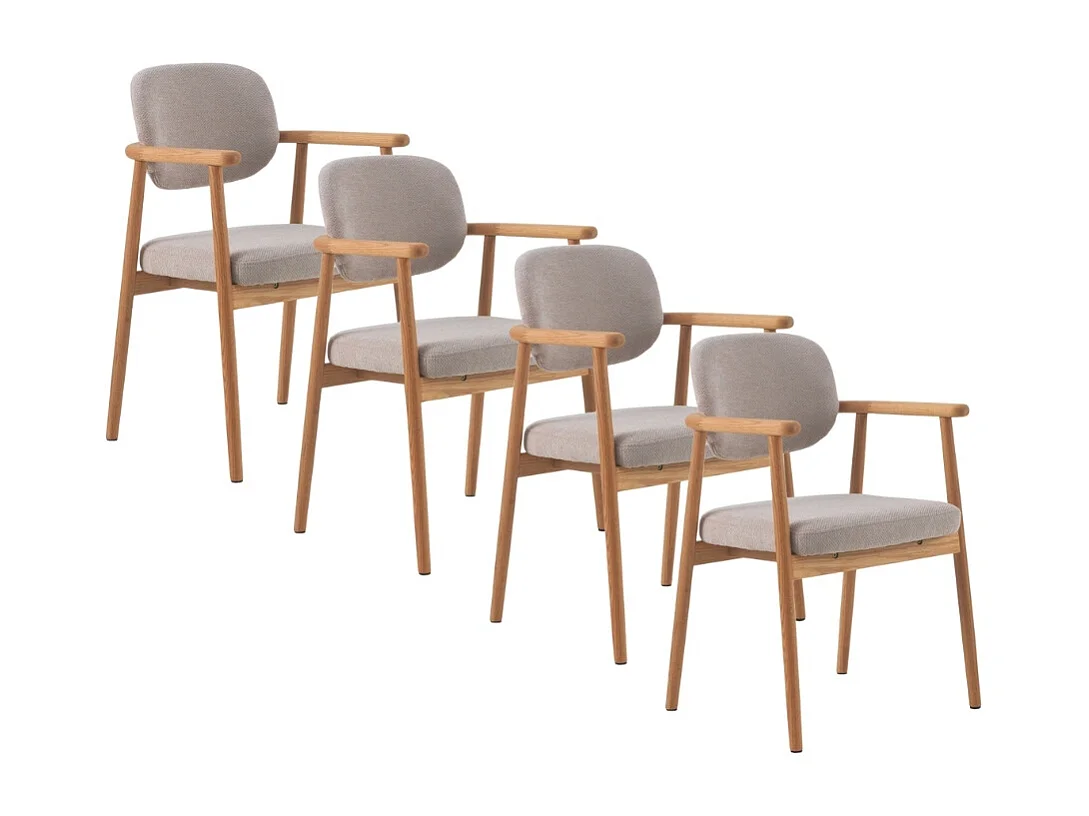 4er-set Sessel aus  eichenholz mit beigefarbenem bezug