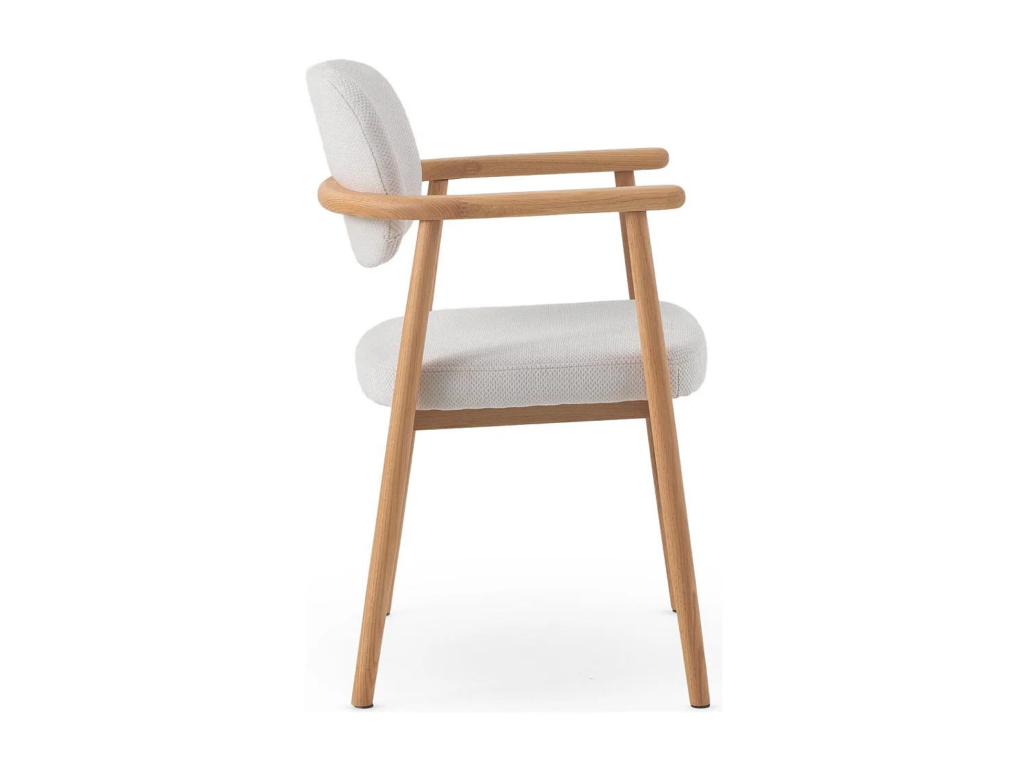 Lot de 4 Fauteuils en bois de chêne tapissés en blanc