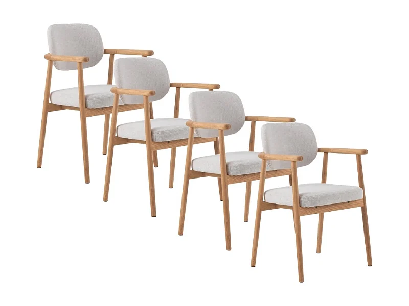 Pack 4 sillones madera de roble  tapizado en blanco